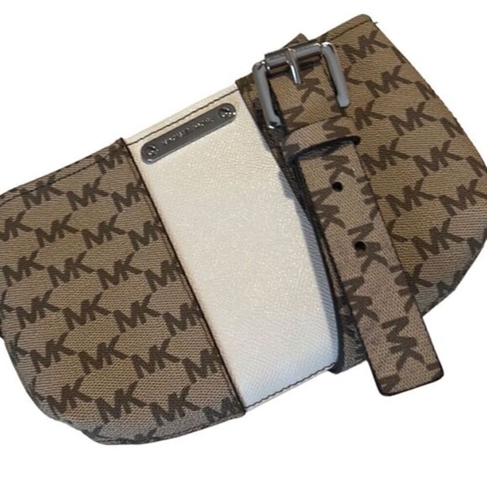 Michael Kors Brown, Khaki, White Logo Fanny Pack Belt Bag Size‎ S/M NWT
